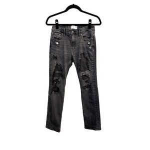 Abercrombie Kids Straight Jeans Size 15/16 Washed Black Gray Distressed Denim
